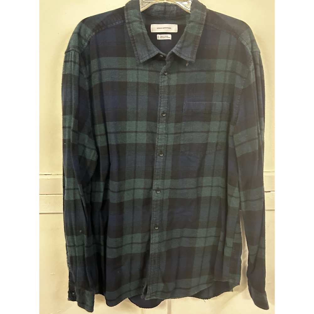 Dark Green‎ & Blue Plaid Flannel Shirt Urban Outfitters Men's L